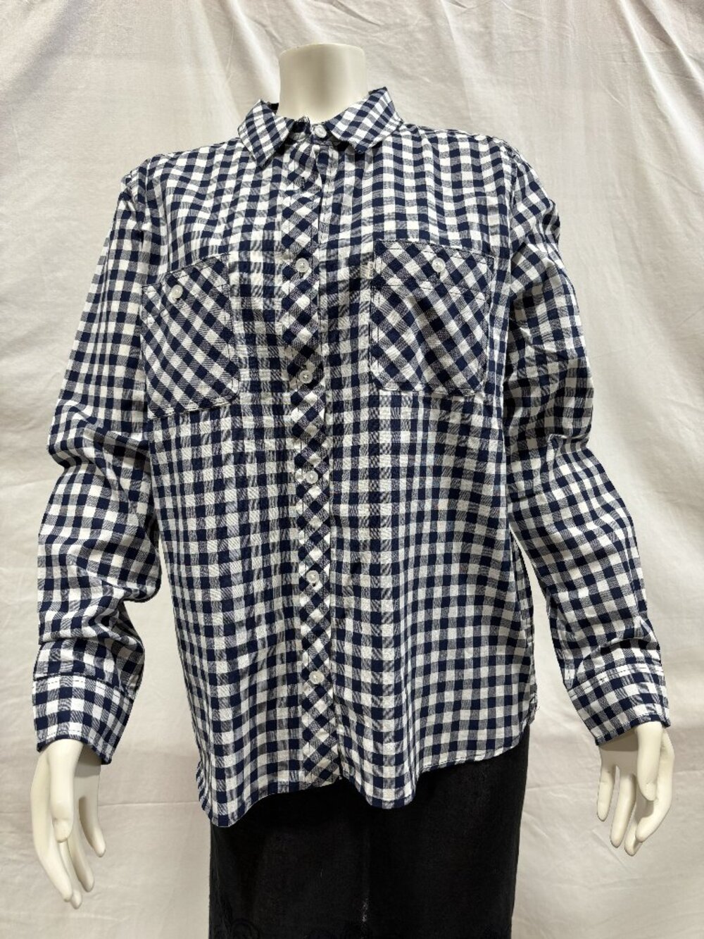 Levi's Large Navy Blue White Gingham Button Front Shirt 100% Cotton